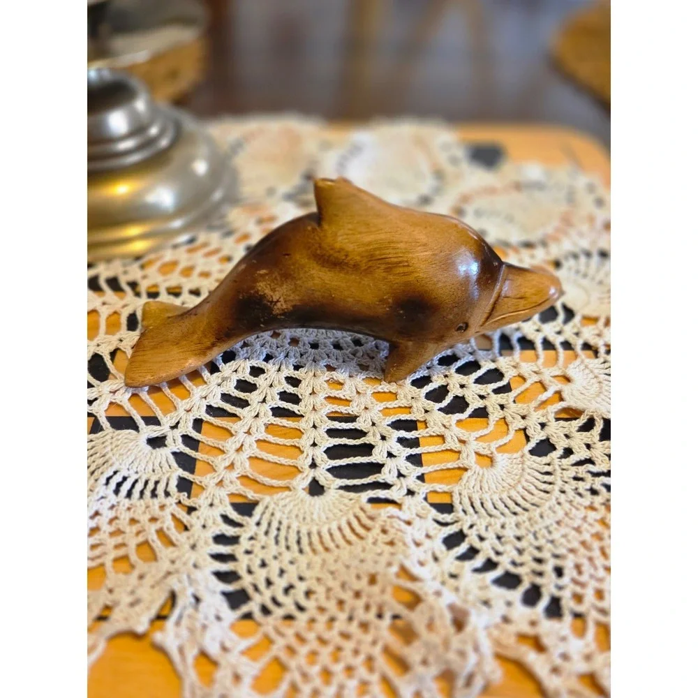 wooden dolphin sculpture 6 inch